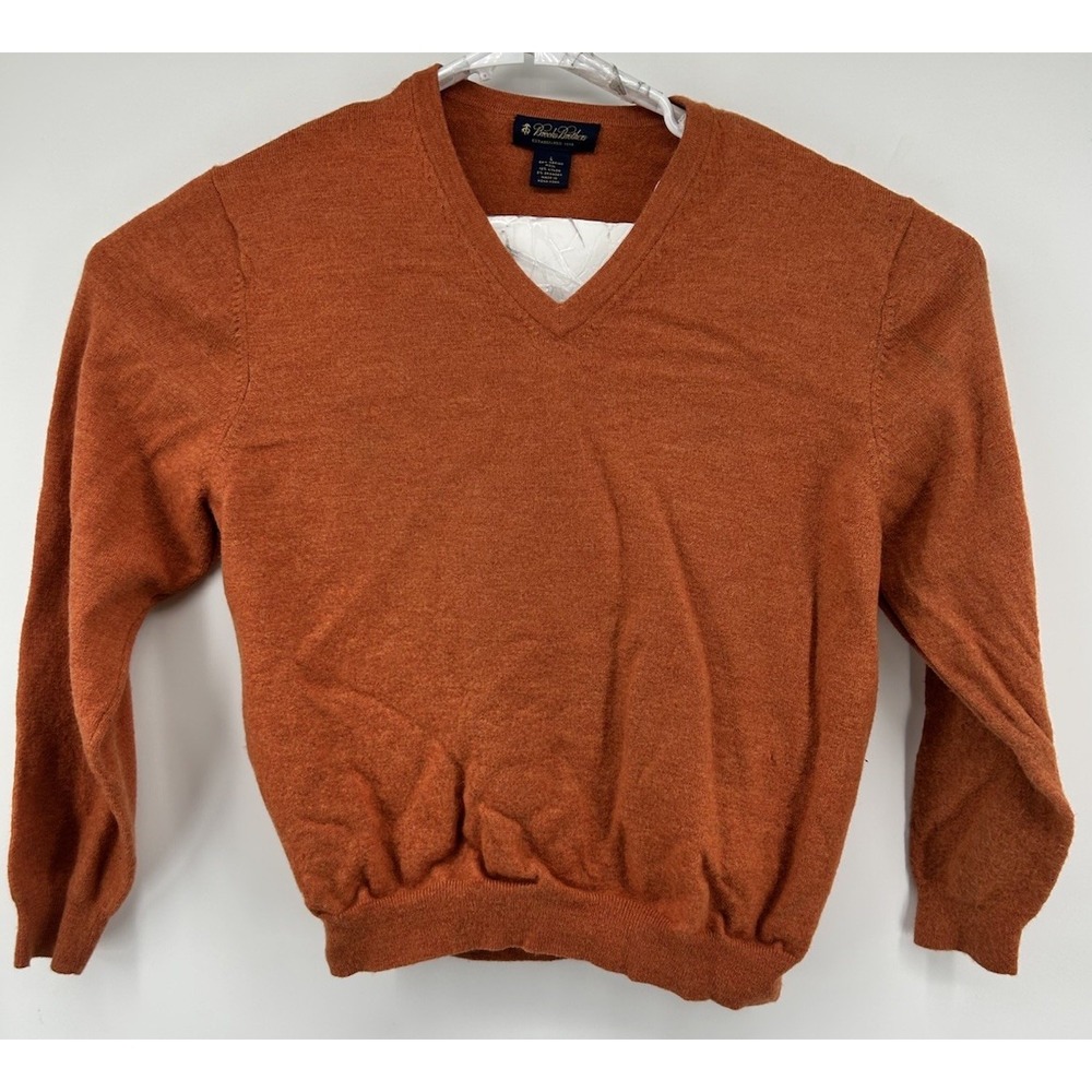 Brooks Brothers Merino Wool Pullover V Neck Sweater Burnt Orange Men's Large